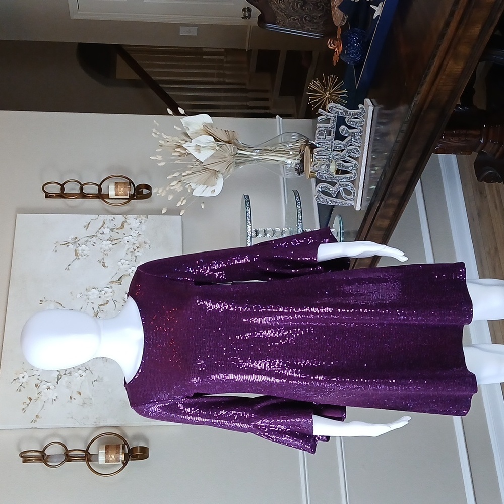 NWT Vicent Camuto Women's Purple Cocktail Sheath Dress Flared Sleeves. Size XS - Picture 5 of 17